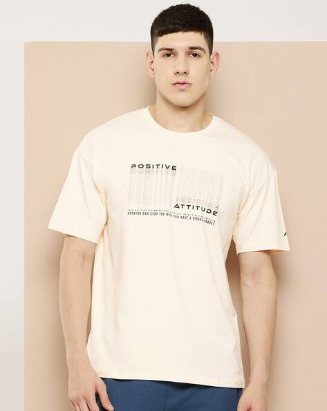 ALCIS Men Typographic Print Oversized Fit Crew-Neck T-Shirt Gym Athleisure