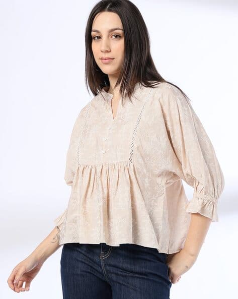 DNMX Women Floral Print Relaxed Fit Peplum Top