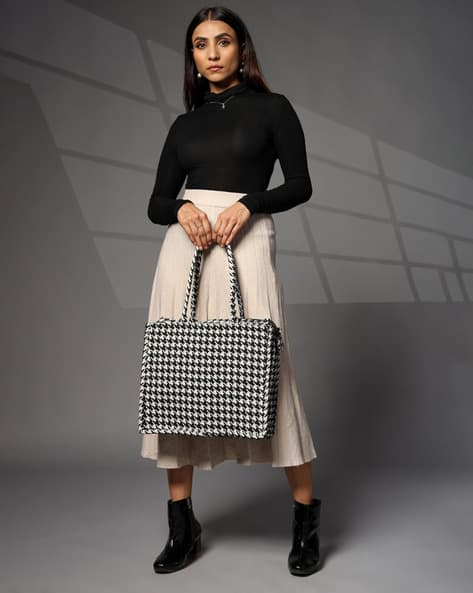 ENSAC Women Houndstooth Print Tote Bag