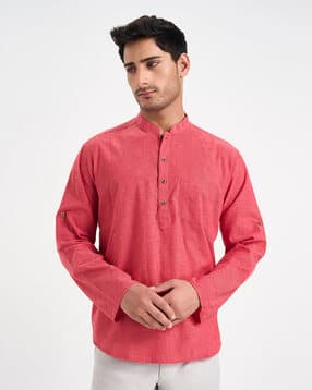 indus route by pantaloons Men Mandarin-Collar Regular Fit Short Kurta-picture-36