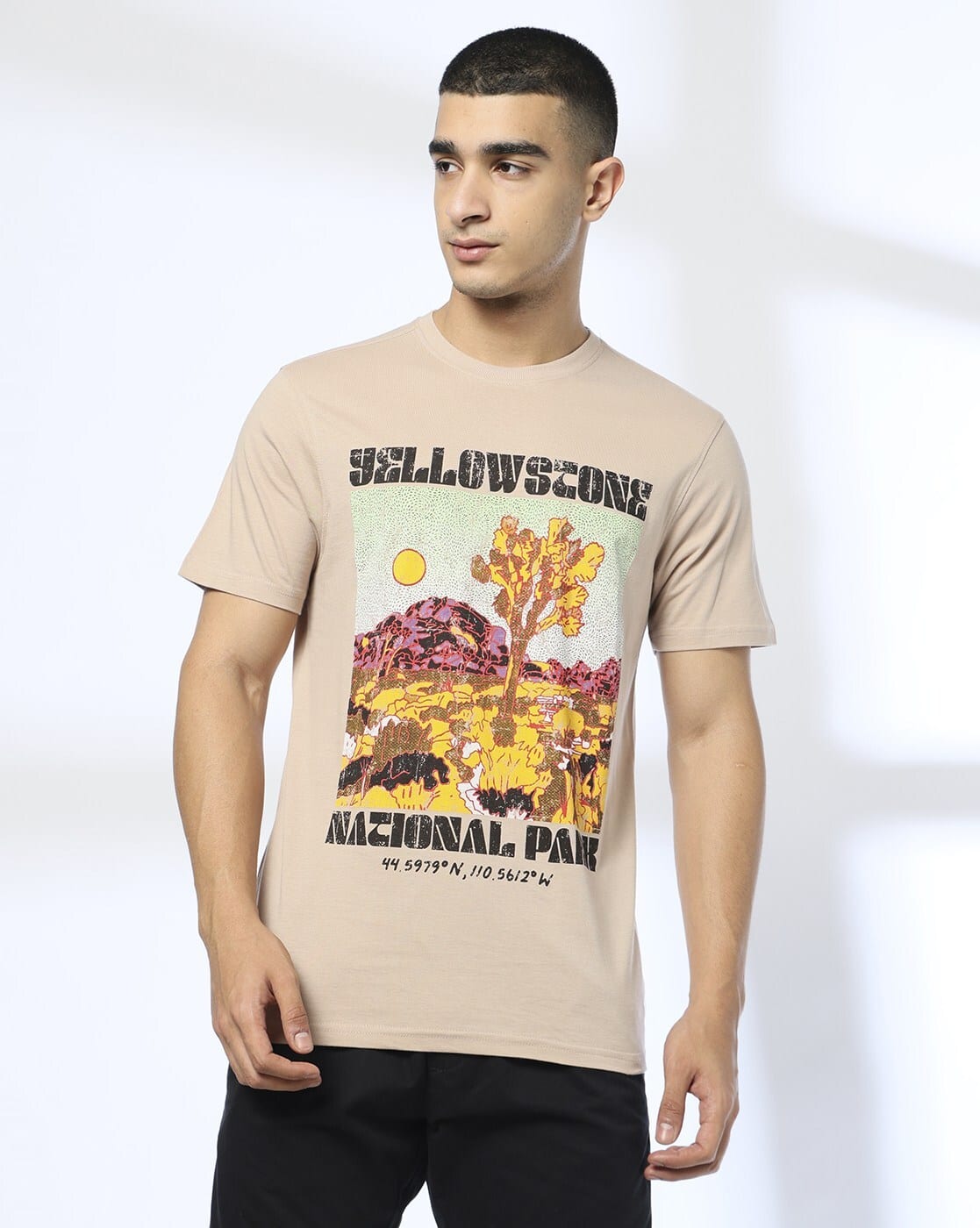 DNMX Men Graphic Print Relaxed Fit Crew-Neck T-Shirt For Men (Grey, L)