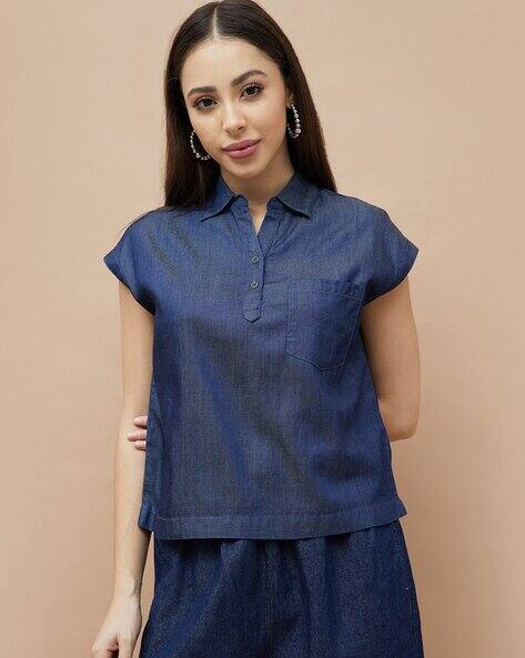 Fame forever by lifestyle Women Collar-Neck Top with Patch Pocket