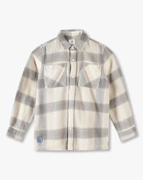 Boys Checked Relaxed Fit Shirt with Patch Pockets