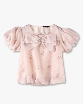 Girls Teddy Print Regular Fit Balloon Hem Top