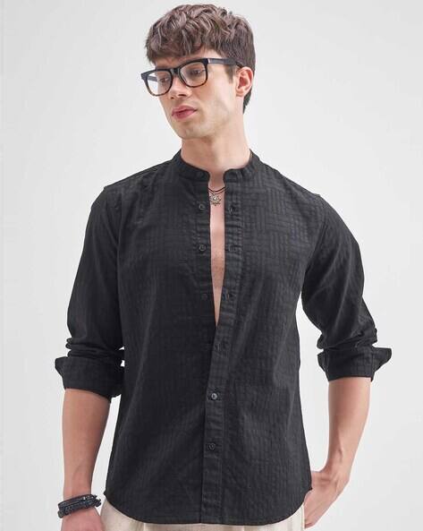 Highlander Men Slim Fit Shirt with Mandarin Collar
