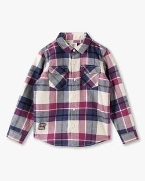Boys Checked Relaxed Fit Shirt with Flap Pockets