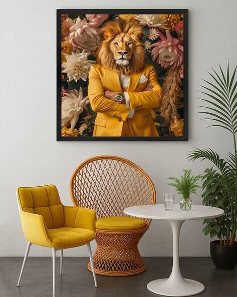 999store Square Framed Lion Face Canvas Wall Art
