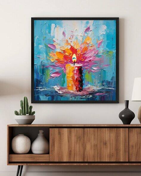999store Square Framed Candle Canvas Wall Art