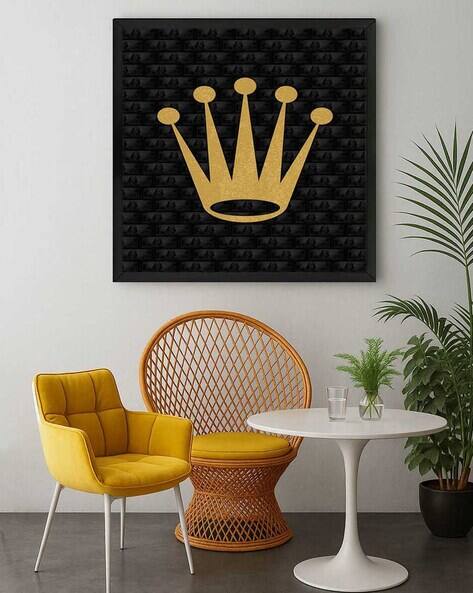 999store Square Framed Golden CrownCanvas Wall Art