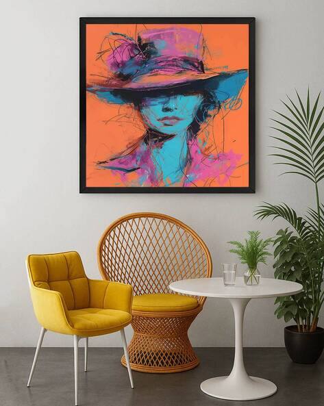999store Square Framed Lady with Hat Silhouette Canvas Wall Art