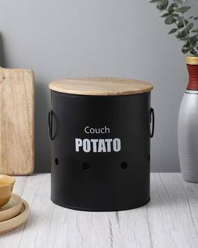 vareesha Metal Potato Container with Wooden Lid-picture-35