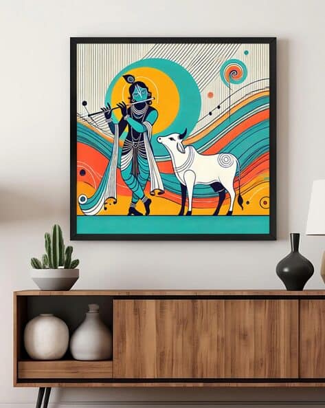 999store Lord Krishna Canvas Framed Wall Art Painting