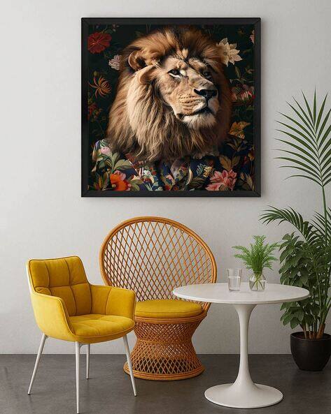 999store Lion in Floral Jacket Canvas Wall Art