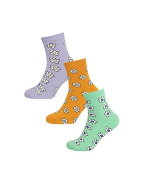 bodycare Women Pack of 3 Floral Design Ankle-Length Socks-picture-6