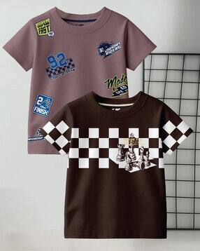 Boys Pack of 2 Graphic Print Regular Fit Crew-Neck T-Shirts