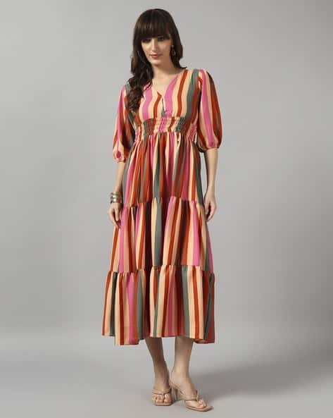 Raiyani Enterprise X AG Women Striped V-Neck Fit & Flare Dress