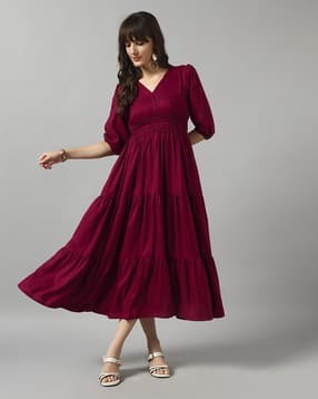 Women V-Neck Fit & Flare Dress 