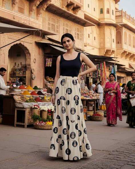 Women Tiered Skirt with Drawstring Waist