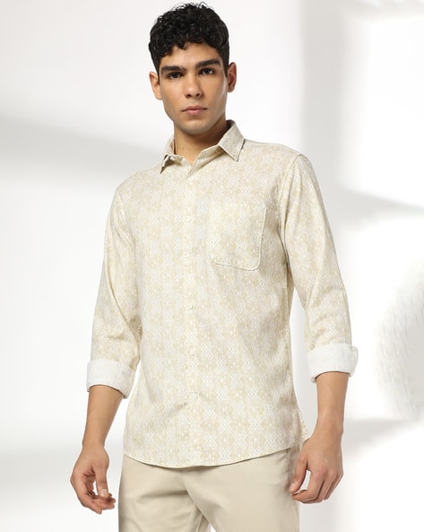 JOHN PLAYERS Men Printed Slim Fit Shirt with Patch Pocket