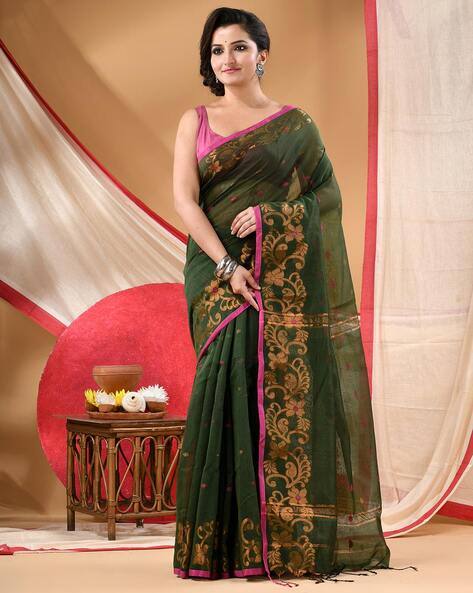 Indie Picks Handloom Cotton Silk Tant Saree