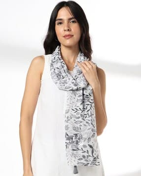 matchitt Women Leaf Print Scarf with Tassels-picture-31