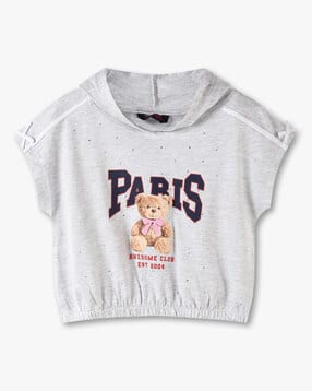 Girls Graphic Print Regular Fit Hooded T-Shirt