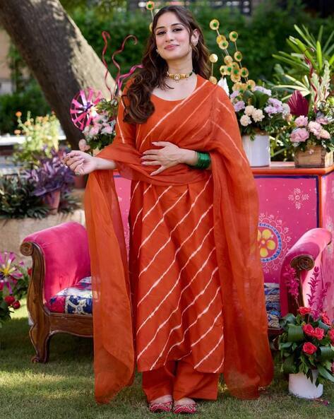 ANNI DESIGNER Women Striped A-Line Kurta Suit Set