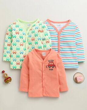 bumzee Pack of 3 Striped Cotton V-Neck T-Shirts-picture-49