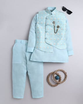 Boys Geometric Kurta Pyjama Set-image-49