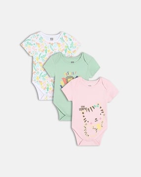 mini klub Pack of 3 Graphic Print Round-Neck Bodysuits-picture-13