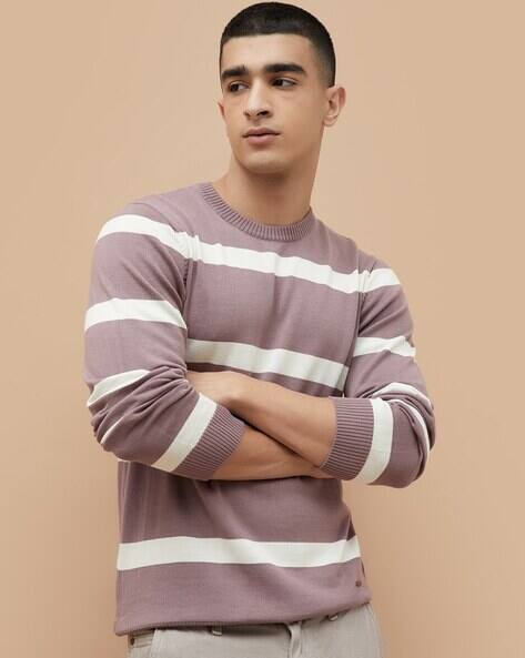 Fame forever by lifestyle Men Striped Regular Fit Crew-Neck Pullover