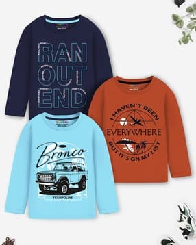 trampoline Pack of 3 Boys Typographic Print Regular Fit Round-Neck T-Shirts-picture-32