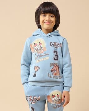 Boys Typographic Print Regular Fit Hooded Sweatshirt-image-12