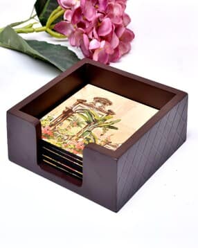 home sparkle Set of 6 Wooden Coasters with Holder-picture-47