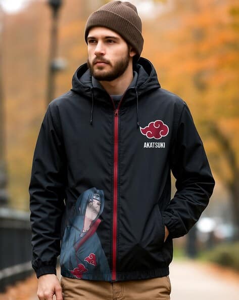 Men's Naruto Itachi Jet Graphic Printed Oversized Windcheater Jacket