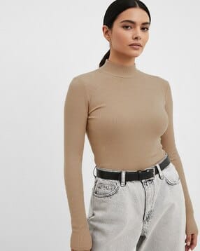 clafoutis Women Ribbed Slim Fit High-Neck T-Shirt-picture-12