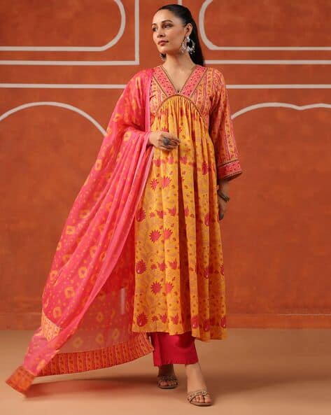 ANNI DESIGNER Women Floral Print Anarakali Kurta Suit Set