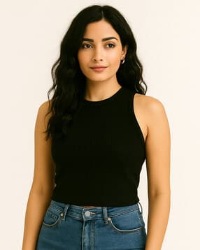 Women Crop Ribbed Top