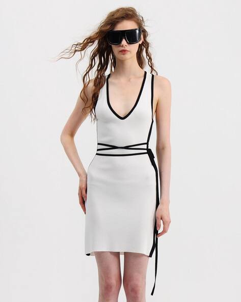 Buda Jeans Co Women Striped V-Neck Bodycon Dress