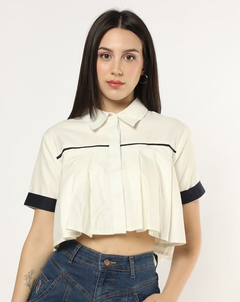 Buda Jeans Co Pleated Regular Fit Crop Shirt