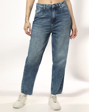 Women Mid-Wash Boyfriend Jeans