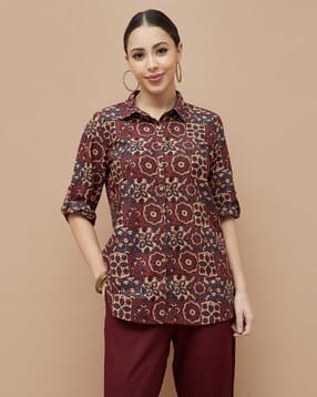 melange by lifestyle Women Cotton Abstract Kurti-picture-35