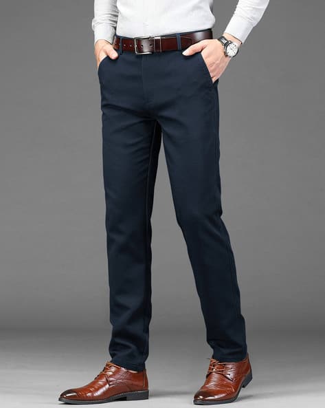EYEBOGLER Men Slim Fit Flat-Front Chinos