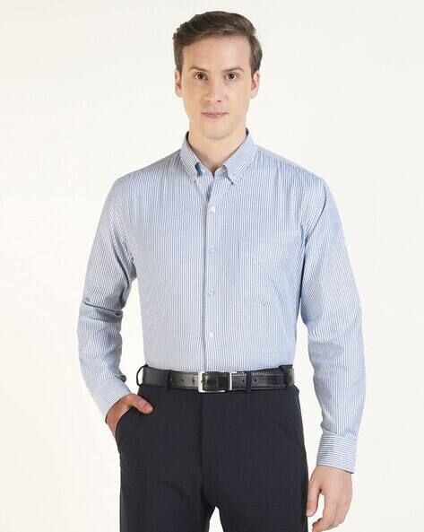 ENGLISH NAVY Men Striped Slim Fit Shirt