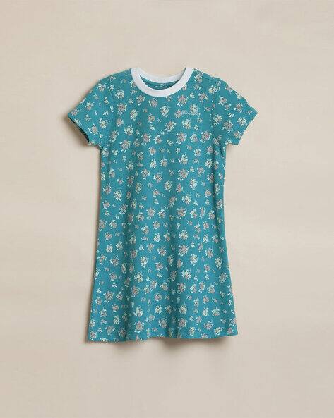 ALLEN SOLLY Girls Floral Print Round-Neck A-Line Dress