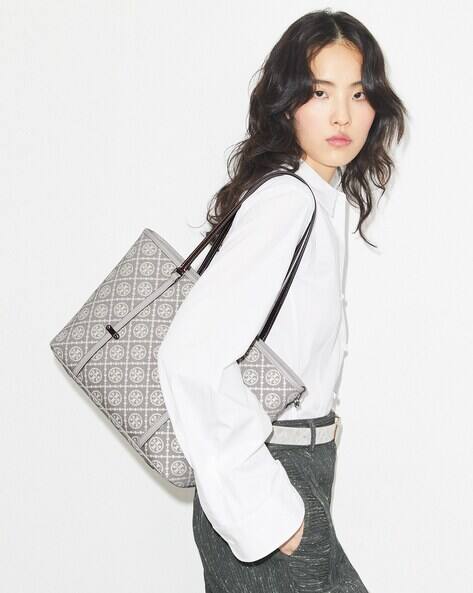 Buy Tory Burch Monogram Small Zip Tote Bag | Grey Color Women