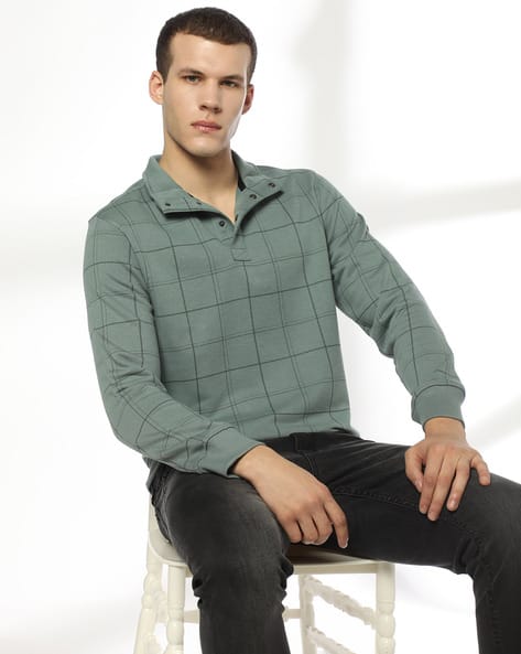 JOHN PLAYERS JEANS Men Checked Slim Fit Sweatshirt