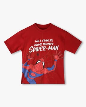 Boys Spiderman Print Relaxed Fit Crew-Neck T-Shirt