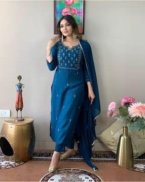 nyrika Women Embroidered Straight Kurta Suit Set-picture-12