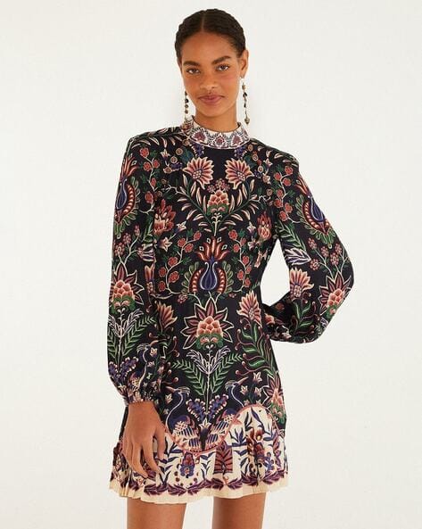 Buy FARM RIO Women Milani Leaf Print A-Line Mini Linen Dress | Off White  Color Women | AJIO LUXE